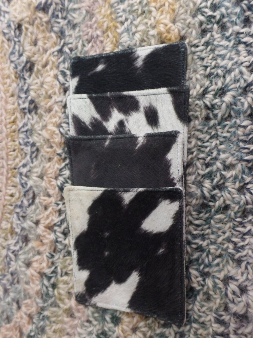 Handmade FAUX Cow Hide Coasters Set of 4 EUC